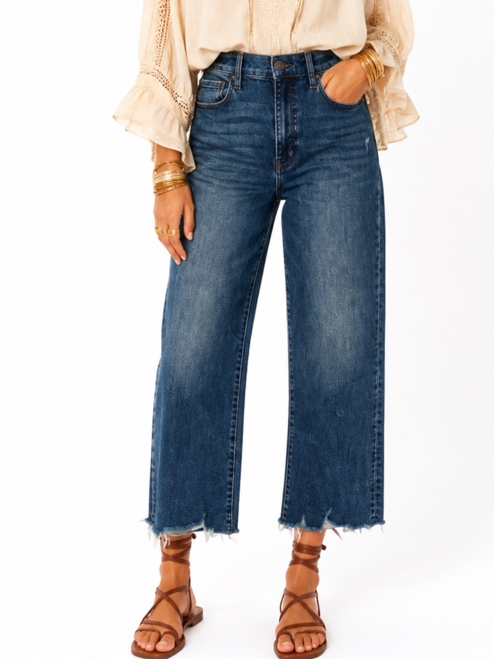 EUNINA JUNIORS DAWN SUPER HIGH RISE WIDE LEG CROPPED RAW HEM JEANS SZ 29